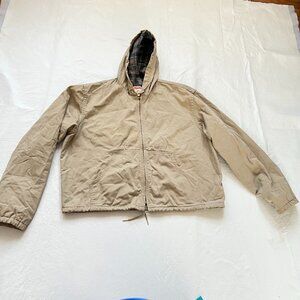 Vintage Oshkosh Bgosh canvas jacket boys large light tan brown hooded work